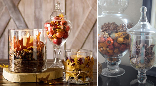 Βάζα με ξηρούς καρπούς και πορτοκαλί χρώματα.